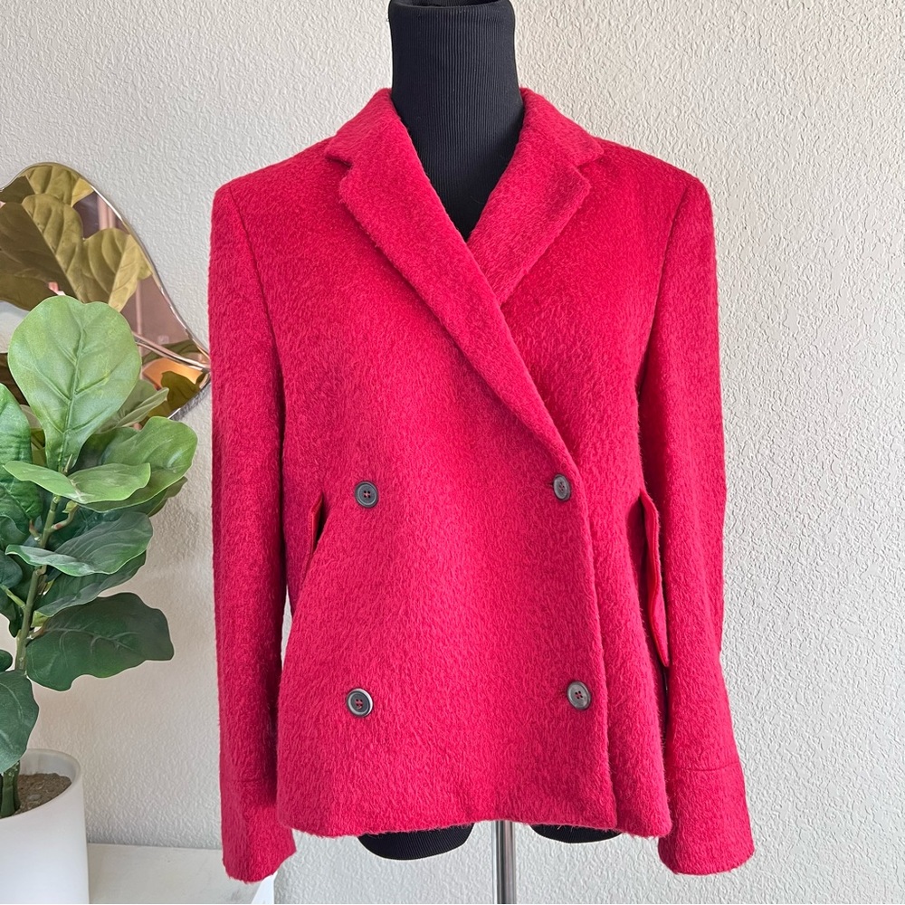 Red alpaca wool designer coat